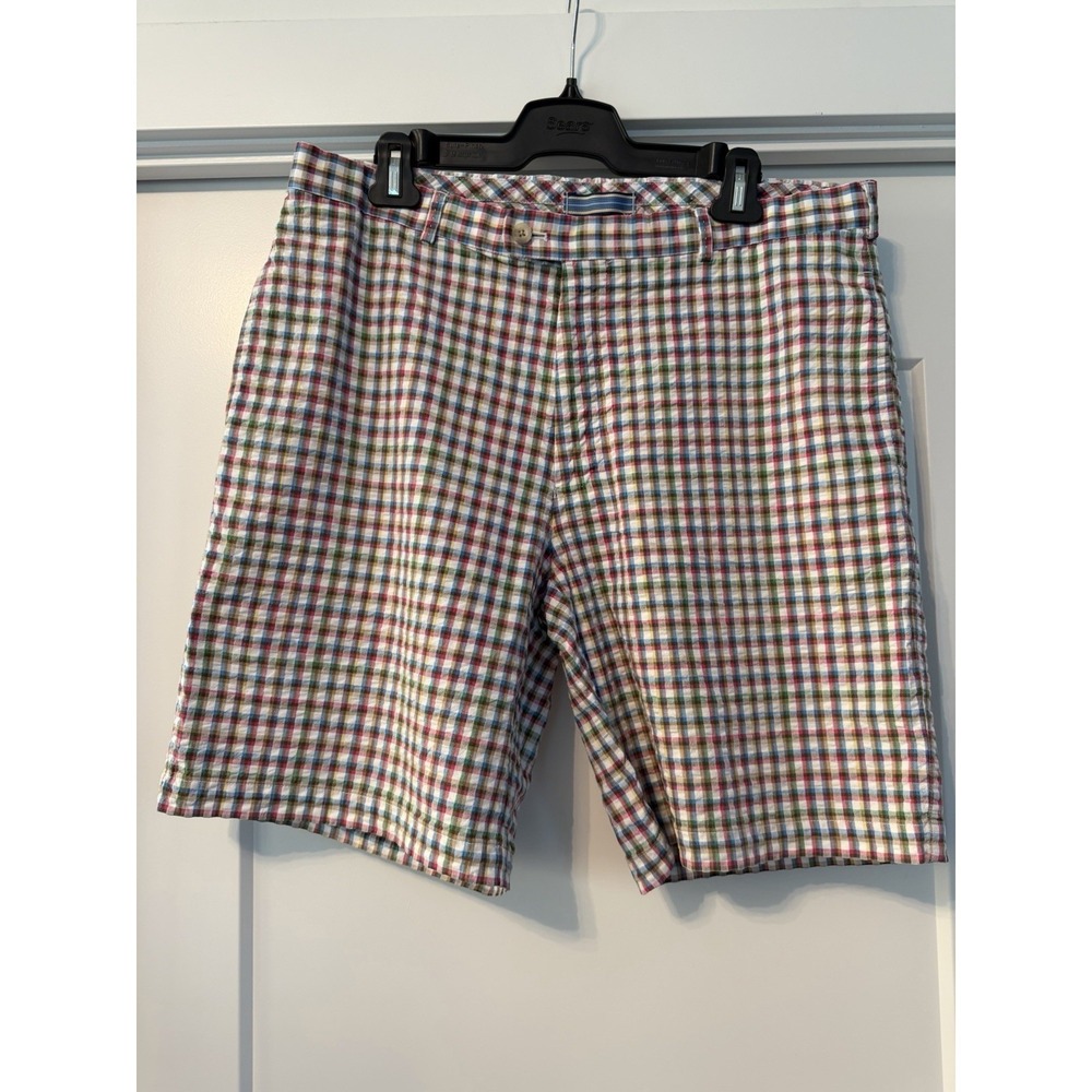 Peter Millar Summer Shorts Multi Gingham Check Seersucker Stretch Cotton